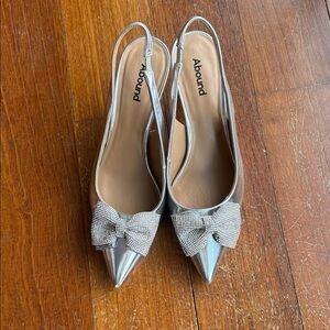 Abound Silver Slingback Heels with Sparkly Bow